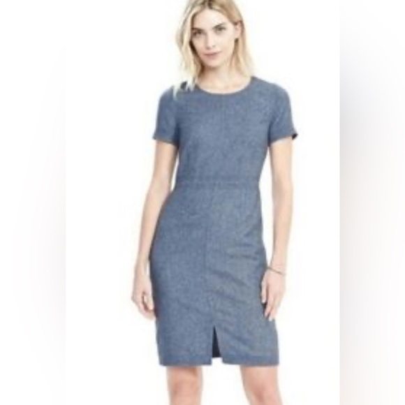 BANANA REPUBLIC Wool-Blend Flannel Sheath Dress in Light Blue 14 - Picture 2 of 10